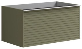 Mobile da bagno sotto lavabo Pixel stripes frontale verde salvia e maniglia alluminio brillante laccato L 80 x H 40 x P 45.5 cm 2 cassetti, lavabo non incluso