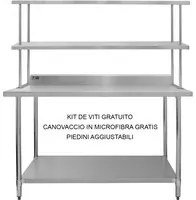 Set Tavolo & Ripiano per Cucina Commerciale con Mensole in Acciaio Inox da Cucina Ristorante, Acciaio Inossidabile Resistente alla Corrosione- Doppia - 150cm