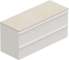 Mobile Linea L120 H55 P45 bianco opaco laccato 2 cassetti a chiusura ammortizzata e top gres bianco creta per lavabo in appoggio