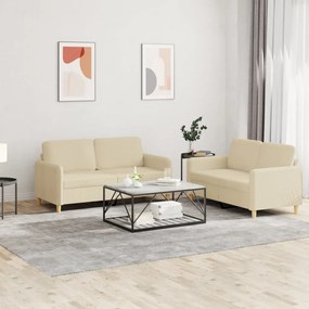 Set Di Divani 2 Pz Con Cuscini Crema İn Tessuto /