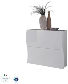 Scarpiera Onda 2 Ante Design Moderno Bianco Lucido 16 Paia Made In Italy