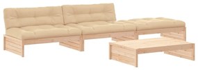 Set divani da giardino 4 pz con cuscini in legno massello