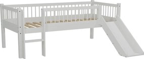 Letto da bambini rialzato bianco in rovere massiccio con scivolo con rete inclusa 90x200 cm Forrest – Vipack
