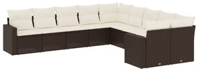 Set divani da giardino 10pz con cuscini in polyrattan marrone