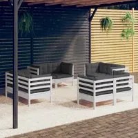 Set Divani da Giardino 8 pz e Cuscini Antracite Legno di Pino 3096059