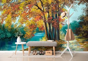 Carta da parati – Alberi dipinti nei colori dell'autunno