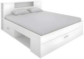 Letto matrimoniale con testiera portaoggetti e cassetti 160 x 200 cm Bianco - LEANDRE