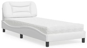 Letto Con Materasso Bianco 90x190 Cm İn Similpelle /