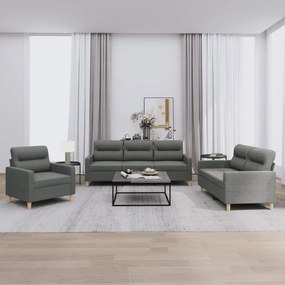 Set Di Divani 3 Pz Con Cuscini Grigio Scuro İn Tessuto /