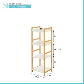 Scaffale per bagno in legno bamboo bianco 4 mensole Tahiti