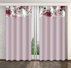 Semplice tenda viola chiaro con stampa di peonie rosa e bordeaux Larghezza: 160 cm | Lunghezza: 250 cm