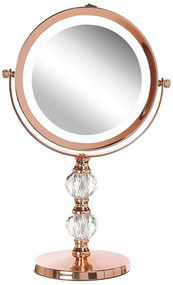 Specchio da tavolo LED rosa oro ø 18 cm CLAIRA Beliani