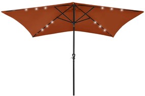 Ombrellone Da Giardino Con Led Palo İn Acciaio Terracotta 2x3 M /