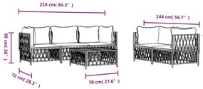 Set Salotto da Giardino 6 pz con Cuscini in Acciaio Bianco