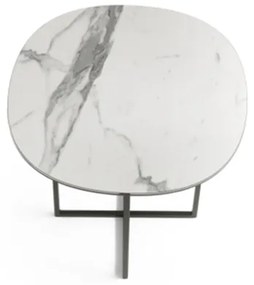 Tavolino in metallo con piano in vetro effetto Marmo Bianco GINNI 50