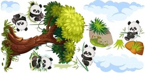 Adesivo murale per bambini panda allegri su un albero 80 x 160 cm