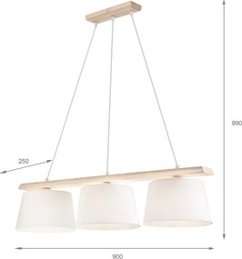Lampadario sospeso con cavo AIDA 3xE27/60W/230V Ø 25 cm rovere/bianco