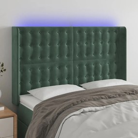 Testiera A Led Verde Scuro 147x16x118/128 Cm İn Velluto /