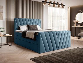 Letto matrimoniale boxspring Dusseldorf - 180 x 200 cm , Tessuto azzurro