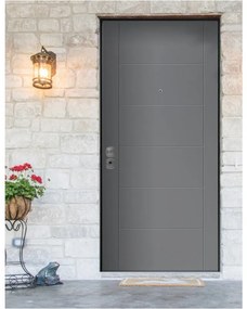 Porta blindata YALE Lion L 80 x H 210 cm in PVC grigio/bianco, apertura spingere a destra, falso telaio incluso