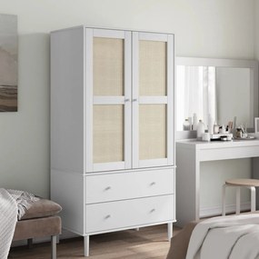 Armadio Senja Aspetto Rattan Bianco 90x55x175 Cm Massello Pino /