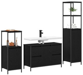 Set di mobili da bagno in 3 pezzi - legno ingegnerizzato rovere nero