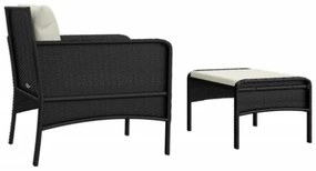 Set da Giardino 2 pz con Cuscini Nero in Polyrattan