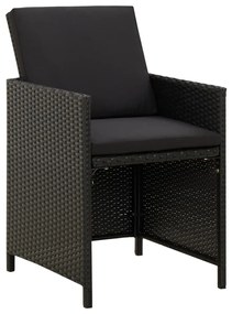 Set da pranzo per giardino 5 pz con cuscini in polyrattan nero