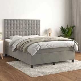 Giroletto A Molle Con Materasso Grigio Chiaro 140x200cm Velluto /