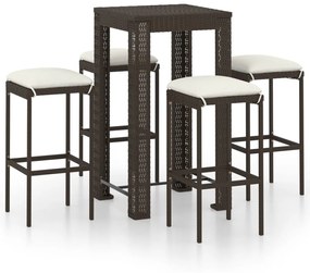 Set da bar da giardino 5 pz con cuscini in polyrattan marrone