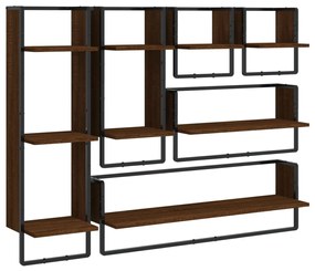 Set mensole parete con aste 6pz rovere marrone in multistrato