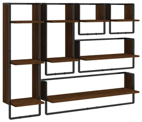 Set mensole parete con aste 6pz rovere marrone in multistrato