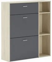 Mobile Portascarpe 90x26x101,5cm con 2 ante basculanti e cassetto colore Rovere e Grigio Antracite modello Wind