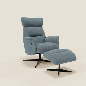 Lunor Poltrona relax reclinabile con pouf poggia-piedi in tessuto bouclé impermeabile T07 carta da zucchero
