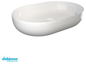 Lavabo "Bacinella" Da Appoggio Ovale In Ceramica Bianco Lucido 60X41,5 H13