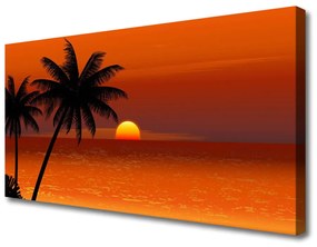 Quadro su tela Paesaggio del sole del mare della palma 100x50 cm