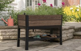 Orto Rialzato Rettangolare 113x48x79,5 cm Keter Deco Elevated Garden Bed Marrone Effetto Legno Noce...