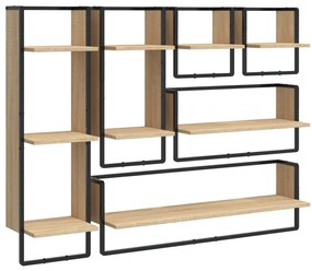 Set mensole parete con aste 6pz rovere sonoma legno multistrato