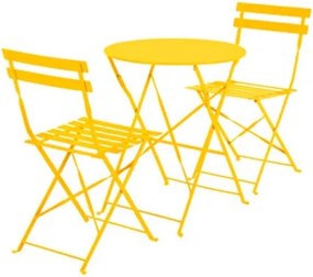Set Bistrot Tavolo Tondo 60 Cm Con 2 Sedie Pieghevoli In Acciaio Giallo