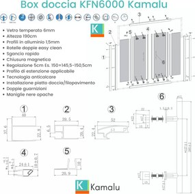 Nicchia doccia 170cm doppio scorrevole anticalcare telaio nero KFN6000 - KAMALU