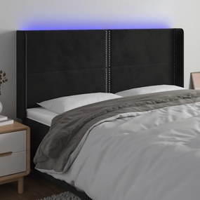Testiera A Led Nera 163x16x118/128 Cm İn Velluto /