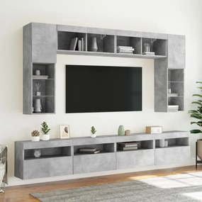 Set mobili tv a muro 8 pz con luci led grigio cemento