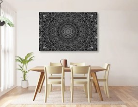 Quadro su tela – Mandala decorativa dettagliata in bianco e nero