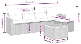 Set Divano da Giardino 6 pz con Cuscini Beige Misto Polyrattan