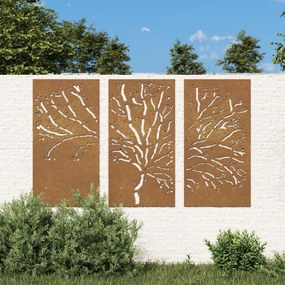 Decorazioni Muro Giardino 3pz 105x55 Cm Albero Acciaio Corten /