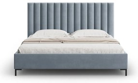 Letto matrimoniale imbottito blu chiaro con contenitore con griglia 160x200 cm Casey - Mazzini Beds