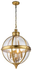 Lampadario Industrial Nordico Adams Acciaio Ottone Spazzolato Vetro 4 Luci E14