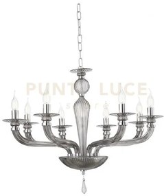 Lampadario villa vetro e metallo 8 luci fume' e cromo attacco e14 d...