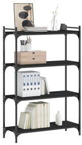 Libreria a 4 ripiani nera 80x30x120 cm in legno multistrato