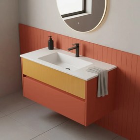 Mobile da bagno sospeso sotto lavabo Niwa 2 cassetti L 89.5 x H 50 x P 45.5 cm paprika e senape cannettato